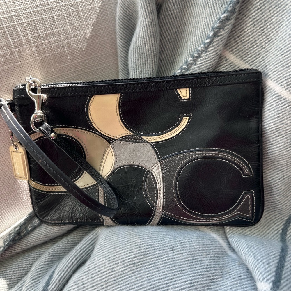 Coach Black and Gray Wristlet with Gold Accents